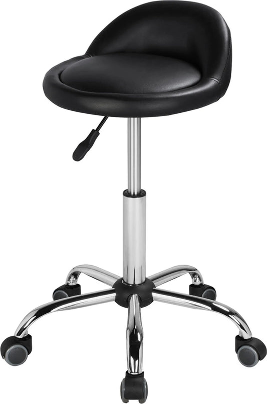 Yaheetech Tabouret de bar sur roulettes avec dossier - avec siège à gaz réglable en hauteur et pivotant à 360° et cadre chromé - pour îlot de cuisine et salon - cuir synthétique PU noir et métal - 52 x 52 x 55,5-70 cm