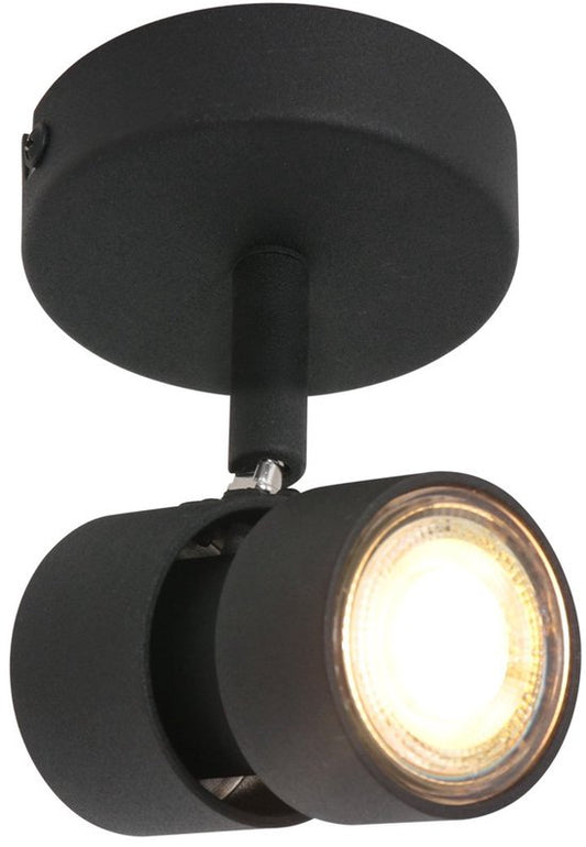 Spot Natasja 7901ZW : spot noir à 1 focale en métal avec ampoule GU10 à intensité variable, design moderne et orientable, adapté à un usage intérieur, Steinhauer