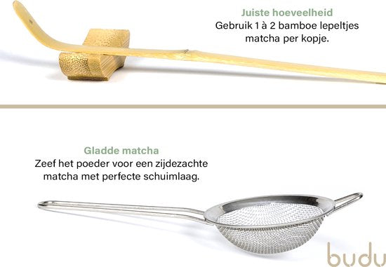 Budu Matcha set 7 pièces - Fouet à Matcha - Bol à Matcha - Fouet à Matcha - Kit de démarrage Matcha - Tamis - Set cadeau Matcha - Cadeau de Noël