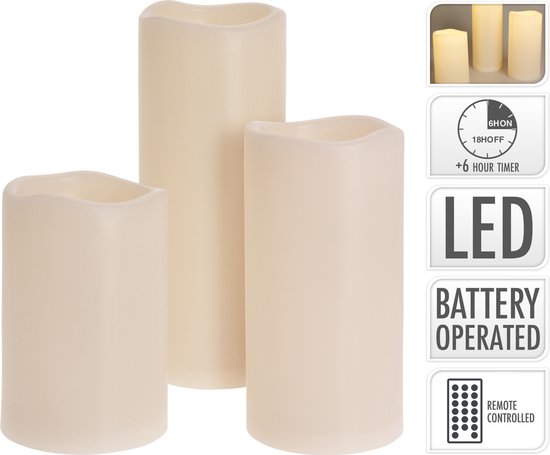 Bougies LED - utilisables à l'extérieur - avec minuterie - lot de 3