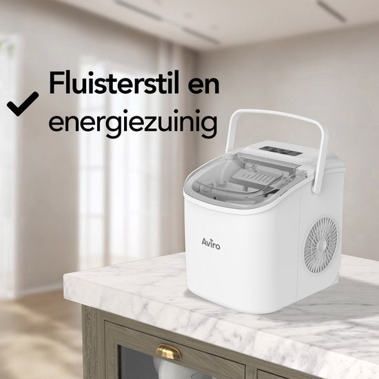 Machine à glaçons Aviro - 1,3 L - Avec cuillère à glace - Fonction d'auto-nettoyage - 12 kg / 24 h - 9 glaçons / 6 min - Blanc