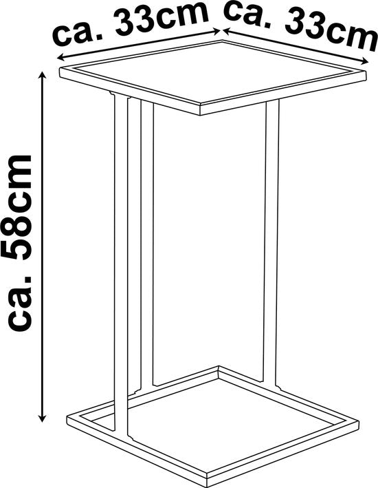 Arti Casa Table d'appoint - Métal et MDF - 58 x 33 x 33 CM - Table de chevet - Table à plantes - Table pour ordinateur portable - Look industriel - Noir