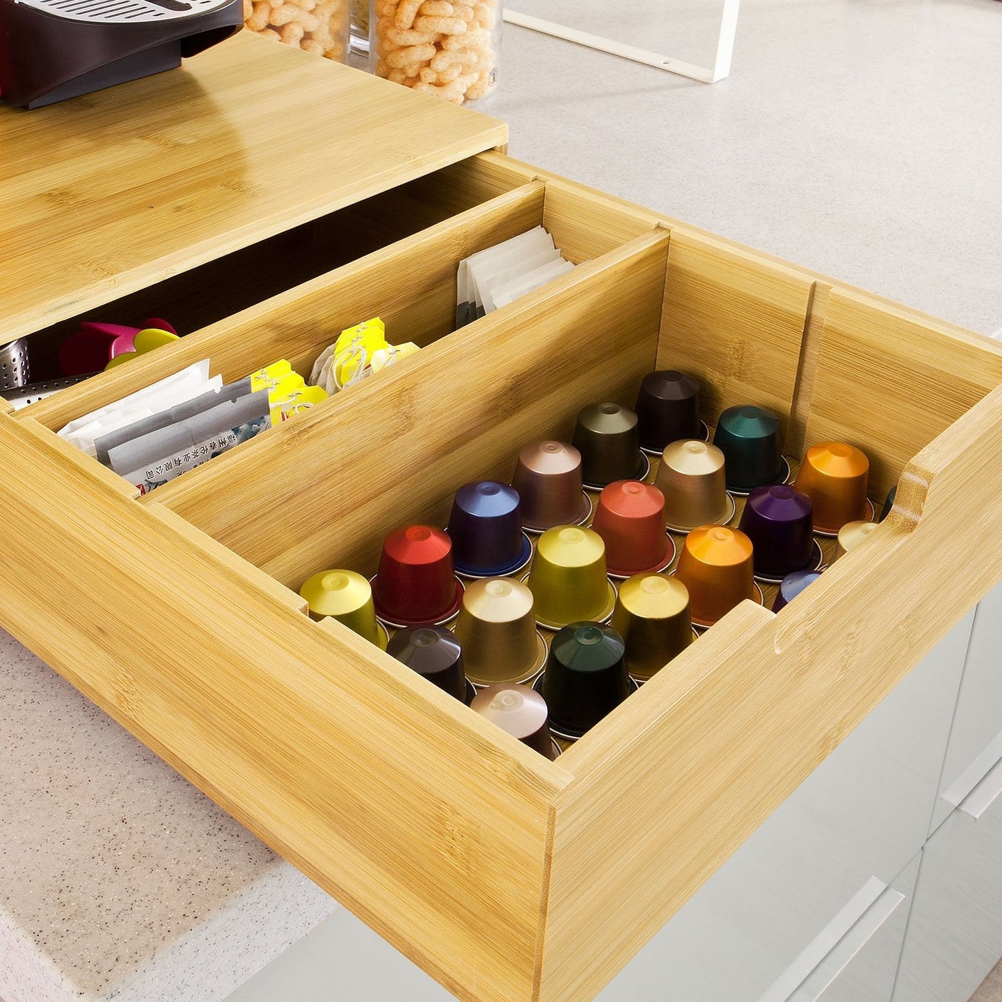 Rangement capsules - SoBuy - Tiroir porte-capsules - 48x36x17cm - Couleur bois