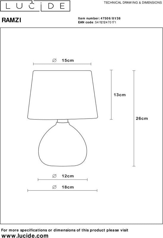 Lucide Lampe à poser RAMZI - Ø 18 cm - 1xE14 - Beige