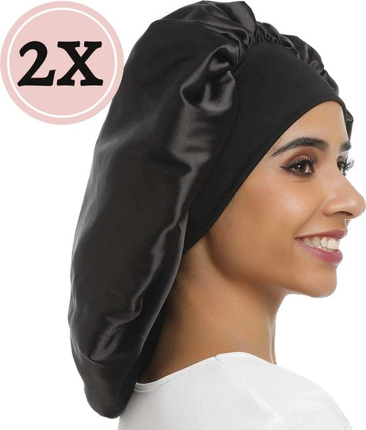 Bonnet Beyeza Luxe XL - Bonnet de nuit en satin - Soins capillaires - Filets à cheveux - Élastique - Satin - Lot de 2