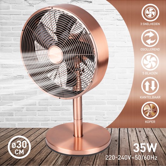 Lifetime Air Ventilateur de table - 230V - Ventilateur de bureau 30CM - 3 vitesses - Fonction oscillante - Inclinaison - Rose