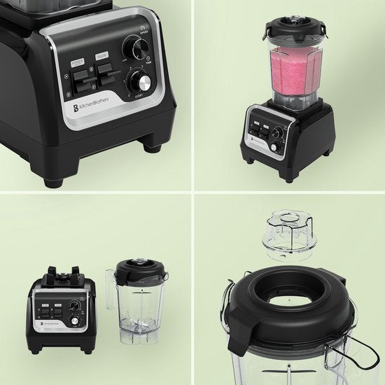 KitchenBrothers Power Blender - 1600W - 2L - Smoothie Maker - Ice Crusher - Metallic Black