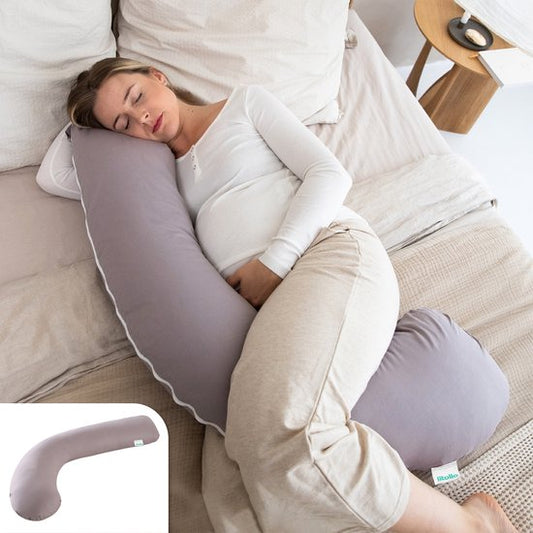 Litollo® Coussin de grossesse (forme J) - Coussin de soie - Coussin d'allaitement - Coussin de corps - 145cm - Housse amovible - Gris
