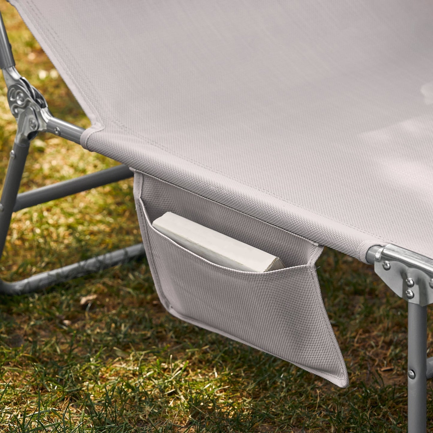 SoBuy Chaise longue avec pare-soleil - Pliable - Max. 120 kg - 195 x 63 x 30 cm - Beige