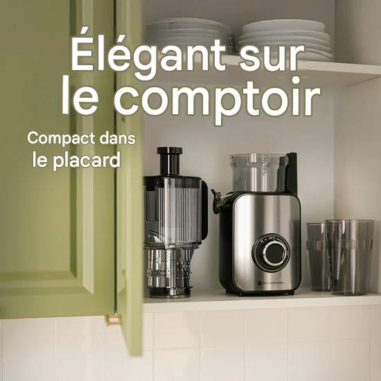 KitchenBrothers Extracteur de jus - Vertical - Presse-agrumes - Presse-légumes et fruits - 126 mm - 750 ml - Noir