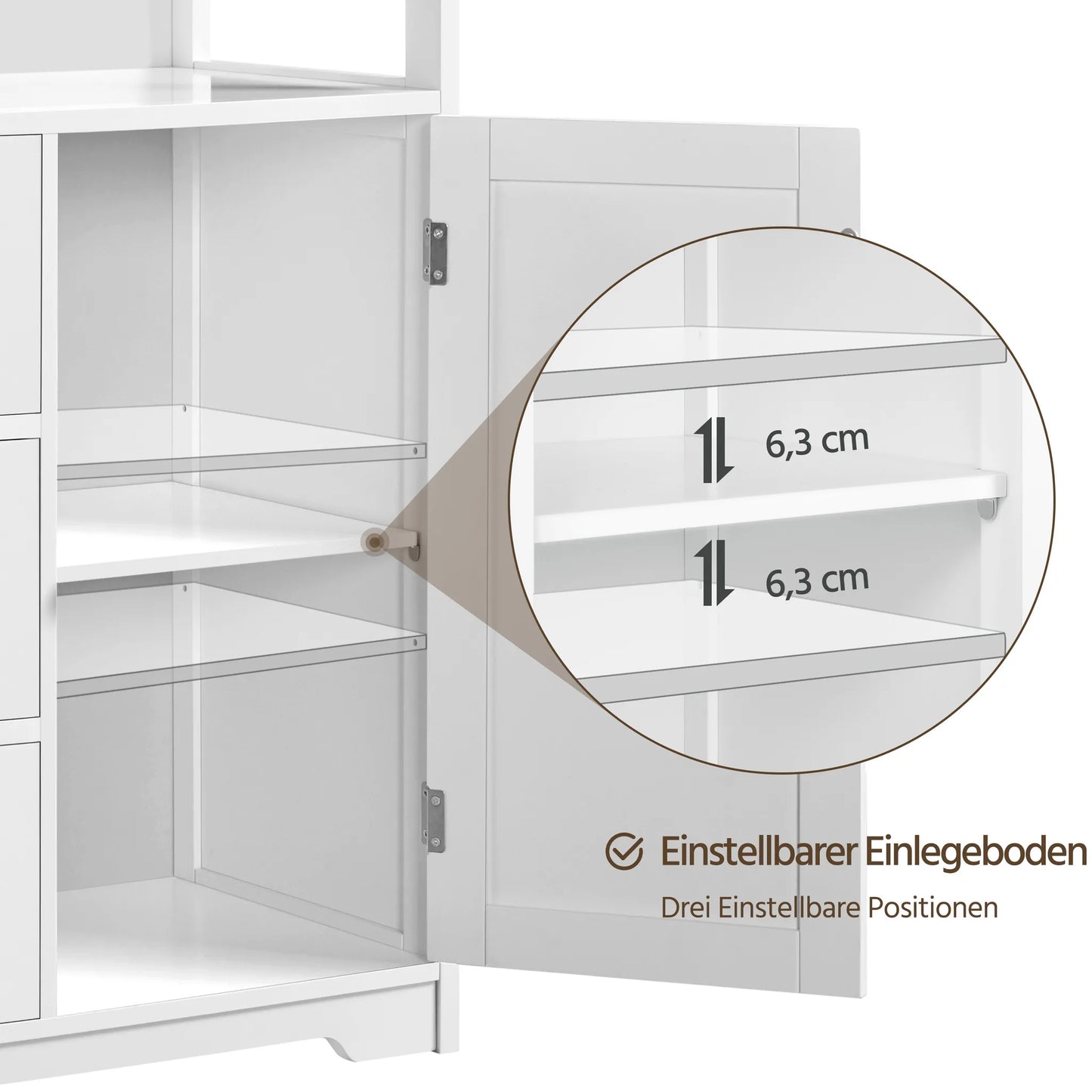 Yaheetech Armoire de salle de bain avec 3 tiroirs - Comprend une étagère réglable et un rangement ouvert ainsi que des accessoires en métal - Pour la salle de bain, le salon et la chambre - Mdf blanc et métal - 66 x 35 x 90 cm