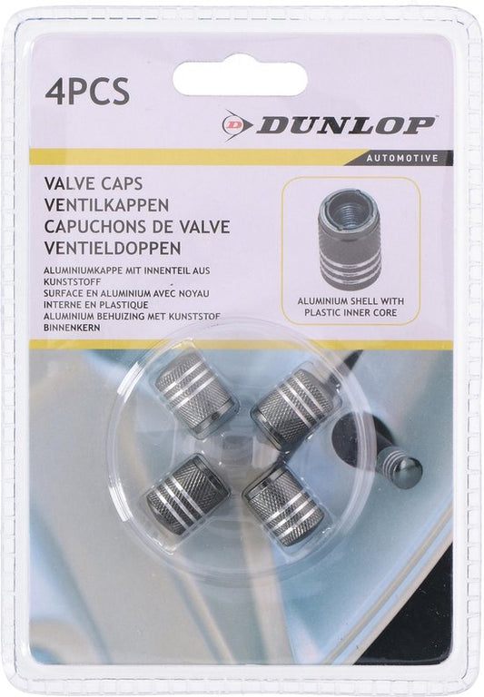 Dunlop Valve Caps Av Aluminium Silver Grey 4 Pieces