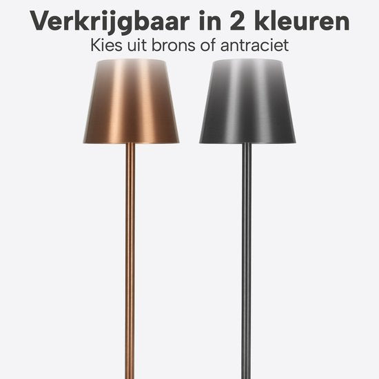 Lampe de table sans fil - Sans fil et rechargeable via USB-C – 3 couleurs de lumière LED – Intérieur et extérieur – Lot de 2 pièces - Bronze - BREND BR-2247