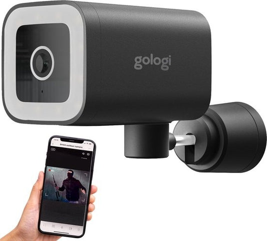 Gologi Premium Outdoor Camera - Caméra extérieure avec vision nocturne - Caméra de sécurité - Caméra de sécurité - 4MP - Caméra IP - Détection de son et de mouvement - Avec câble - Avec Wifi et App - Noir