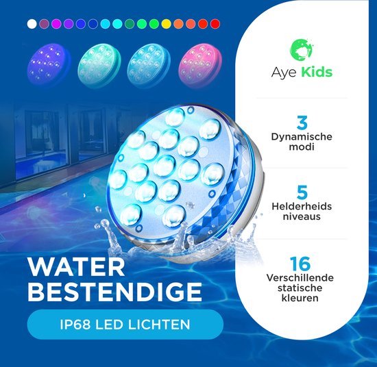 AyeKids Pool Lights - Lampe sous-marine - Jacuzzi - LED - Etanche - Télécommande - 16 couleurs