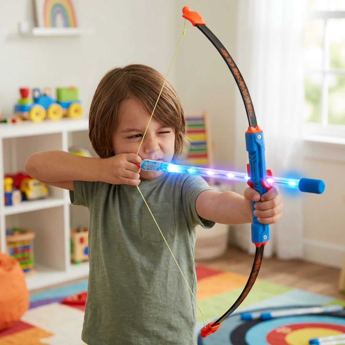 Grand arc lumineux avec flèches lumineuses à fibre optique, 60 cm - Cible incluse - Pour les enfants de 5 à 12 ans