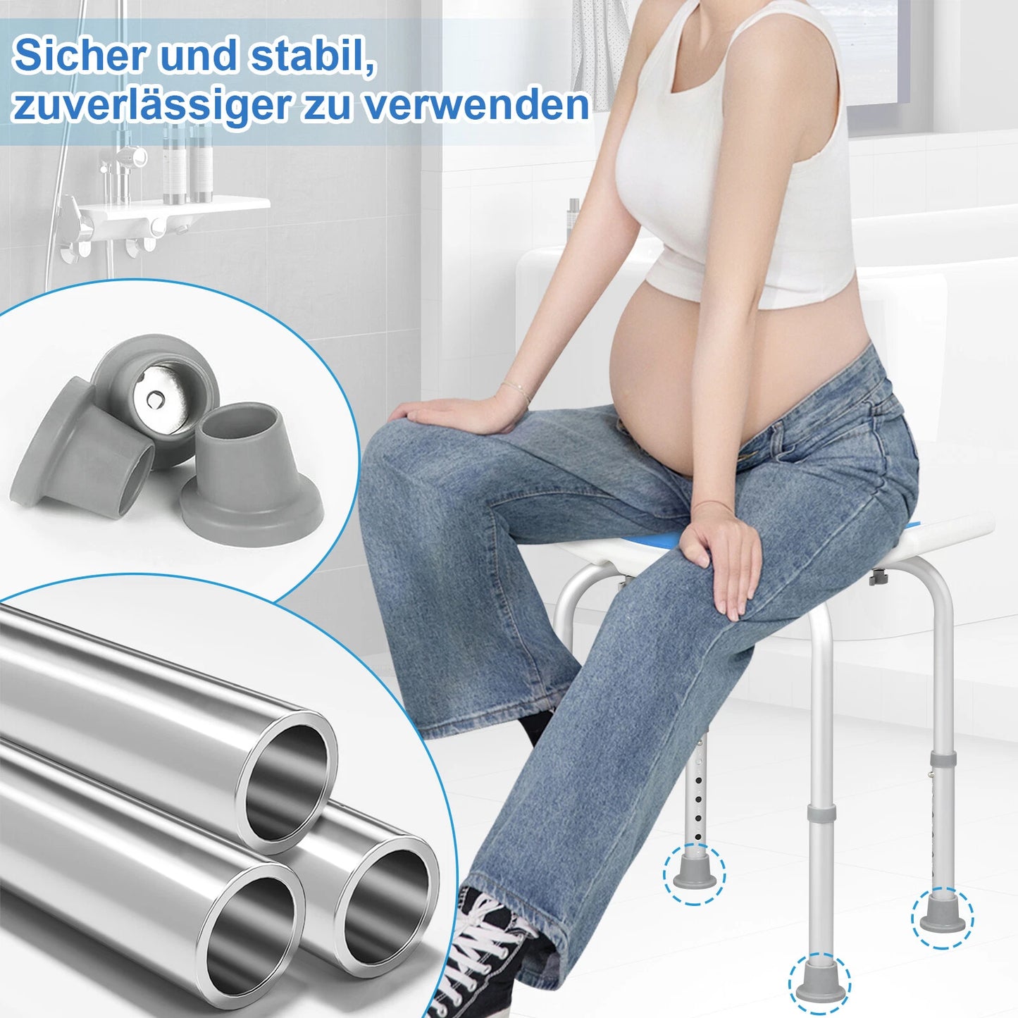 Tabouret de douche Eugad - Acier inoxydable - Poids max. 130 kg - 31 x 51 x 41 cm - Bleu/Blanc