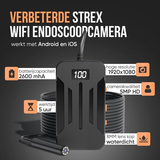 Strex Inspection Camera 10M - Android/IOS - IP68 Waterproof - 1080P HD - LED Illumination - Endoscope - Caméra d'inspection - Inspecter avec le téléphone