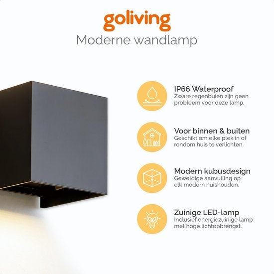Lampe Goliving - Applique noire intérieur et extérieur - Lampe cube industrielle - Lampe d'extérieur - Eclairage LED étanche - Economique et inoxydable - 10x10x10 cm