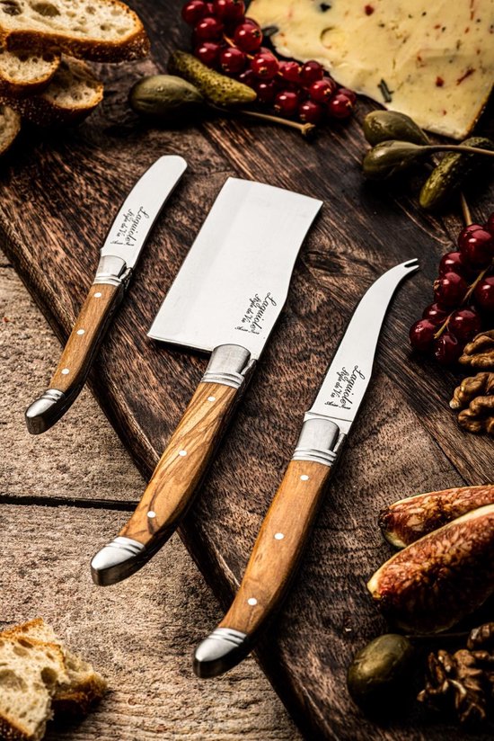 Laguiole Style de Vie Set de couteaux à fromage Luxury Line - 3 pièces - Bois d'olivier
