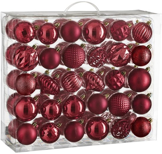 Lot de boules de Noël Mica Decorations - 60 pièces - Ø 7 cm - Incassables - Rouge foncé