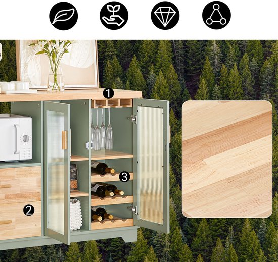 SoBuy FSB81-GR Meuble de cuisine - Meuble buffet vert avec tiroirs et portes en verre