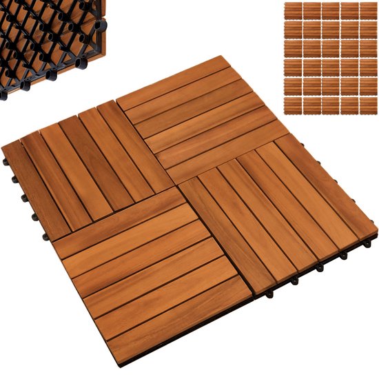 Dalle de terrasse en bois d'acacia - 30 x 30 cm, système « Plug In » - Certifiée FSC®