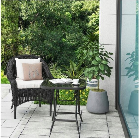 Table d'appoint pliable en métal Woltu - Plateau en verre trempé - Noir - 46 x 46 x 48 cm