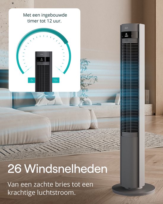 Duux Elevate – Ventilateur colonne silencieux avec ioniseur – 26 vitesses et mode veille - Gris