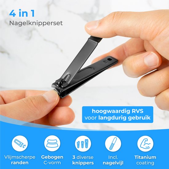 Nuvance - Coupe-ongles - 4 en 1 - Set de coupe-ongles avec lime à ongles - Coupe-ongles - Coupe-ongles de pied - Pour ongles dégarnis