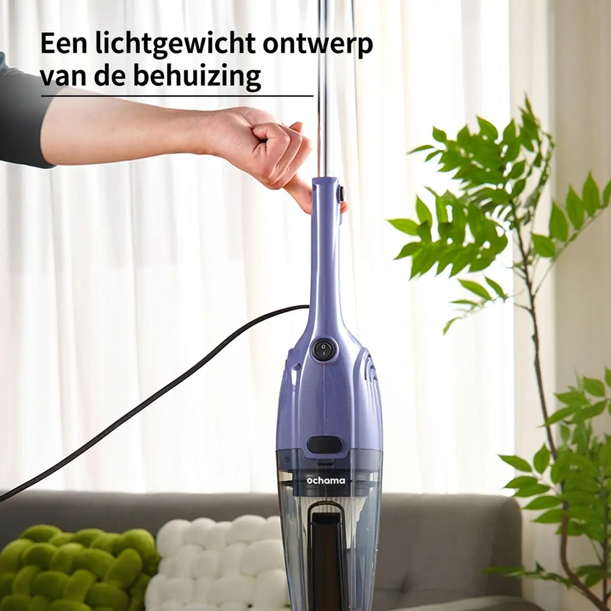 Aspirateur filaire 2-en-1 Ochama (aspirateur à main et balai) 0,5 l – Léger, puissance d'aspiration élevée de 500 W, design fin, réservoir à poussière transparent, facile à monter/démonter – Idéal pour les foyers avec des animaux de compagnie