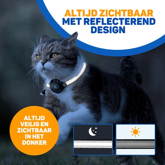 Vulpes Goods® Pets - Collier pour chat adapté à Apple AirTag - Apple Airtag Cat Collar Pro - Sûr, léger, réfléchissant et confortable - Anti-rayures et résistant à l'eau - 3 accessoires inclus - 23.5-30.5 CM - S