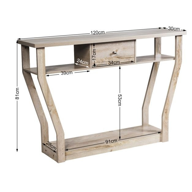 Table console Coast avec tiroir et étagère - 3 niveaux - Moderne