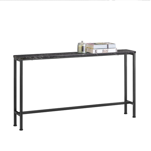 Table d'appoint Sobuy Consoletafel FSB19 SCH – 120 cm de longueur, avec plateau aspect marbre, structure métallique noire et patins de protection – Pour l'entrée et le salon – Bois et métal – 120 x 20 x 65 cm
