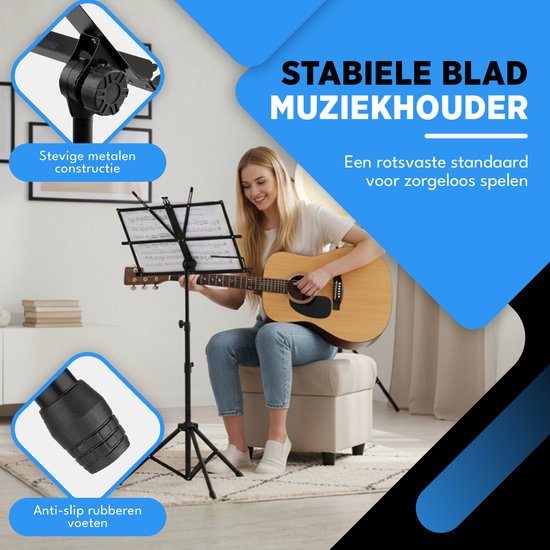 Finesse Music Stand for Sheet Music - Foldable - with Carrying Bag - Lesson Stand for Tablet - Black