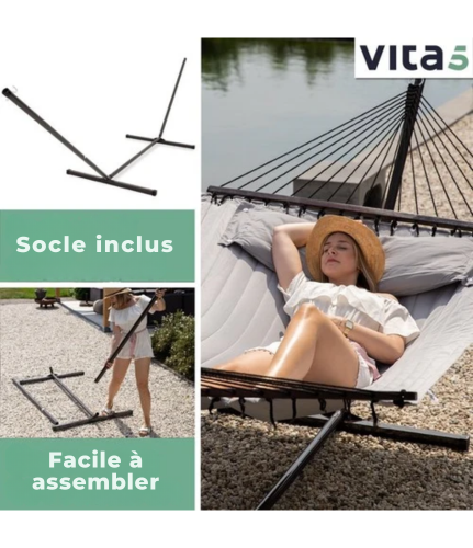 Hamac de jardin - Vita5 - Toile de hamac + socle - Résistant aux UV - Gris