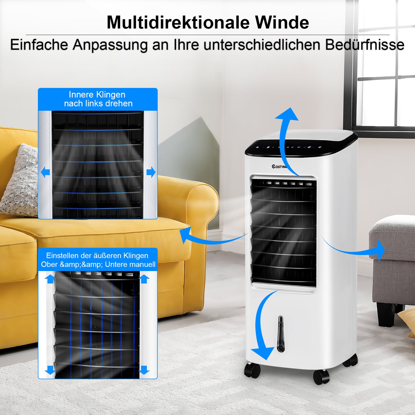 Coast Air Cooler - Humidificateur - 4-en-1 - Avec éléments de refroidissement et télécommande - 65W - Blanc