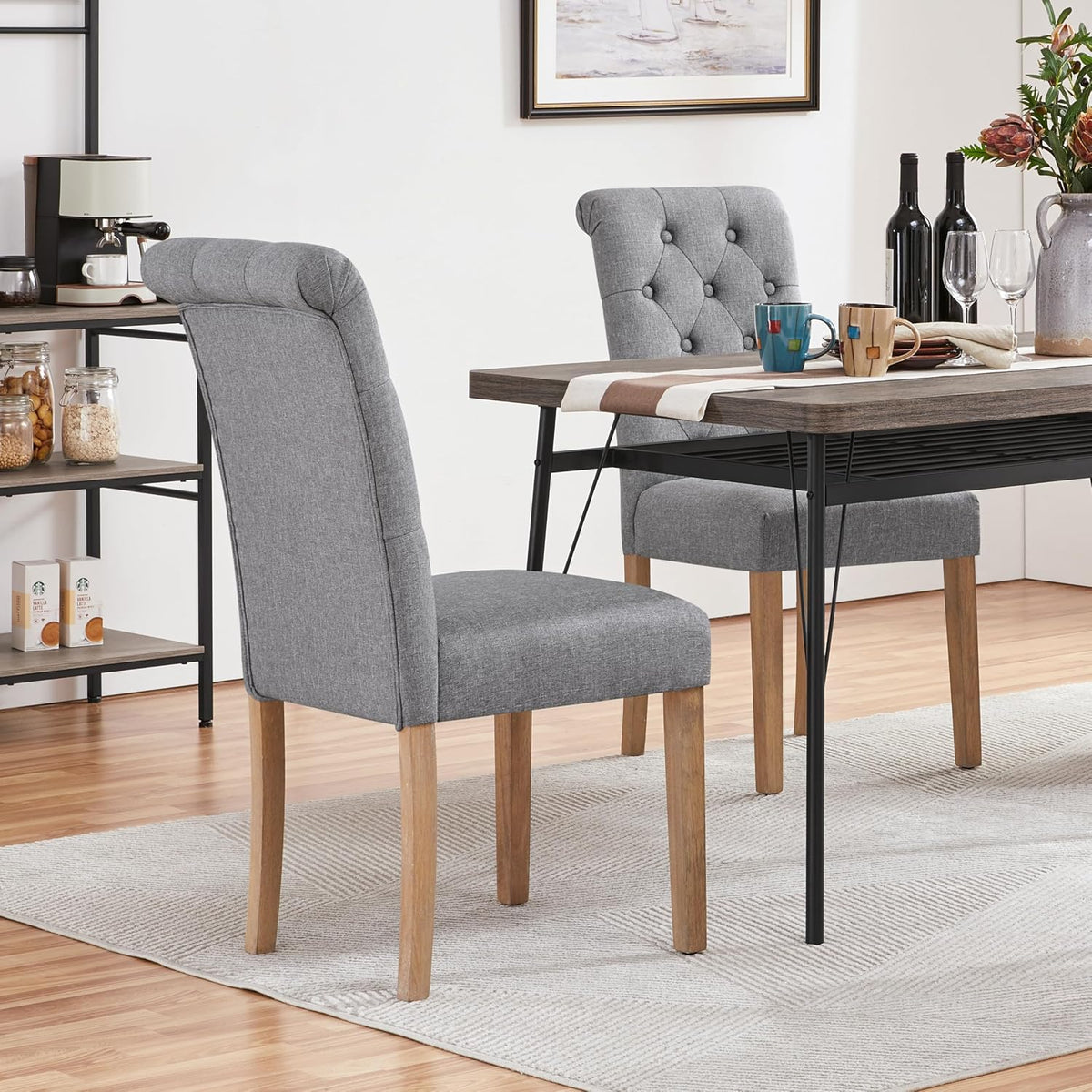Yaheetech Lot de 2 chaises de salle à manger - Gris foncé - 45,5 x 62 x 98,5 cm - Dossier haut, pieds en bois