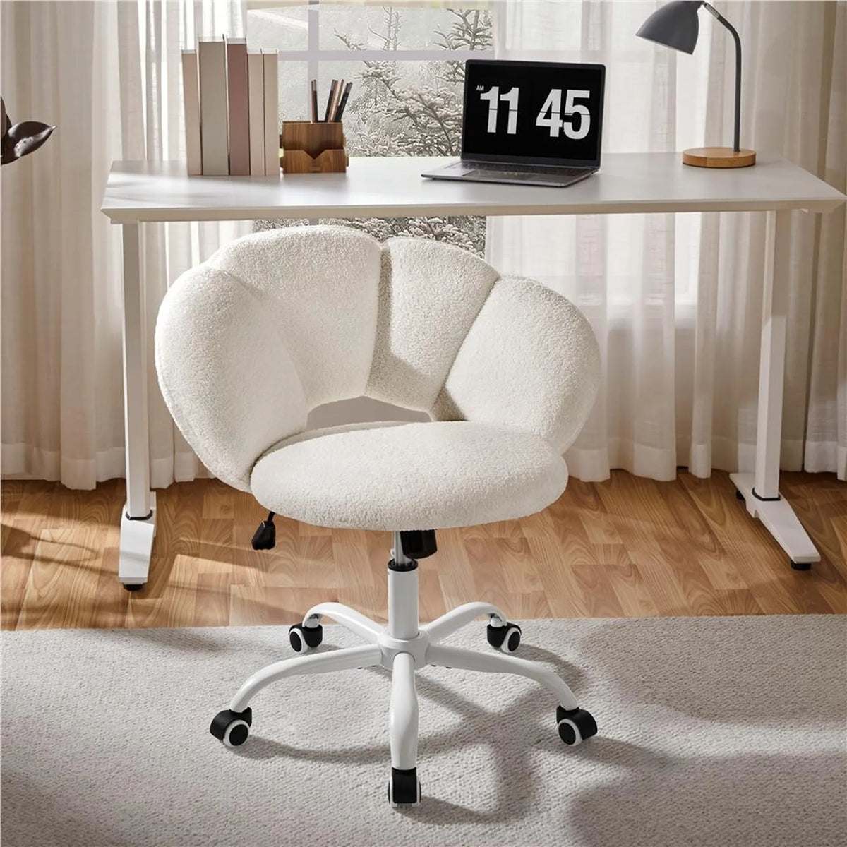 Fauteuil de bureau Yaheetech en forme de nuage – Ergonomique, bouclé, 60 × 70 × 72–82 cm – Blanc