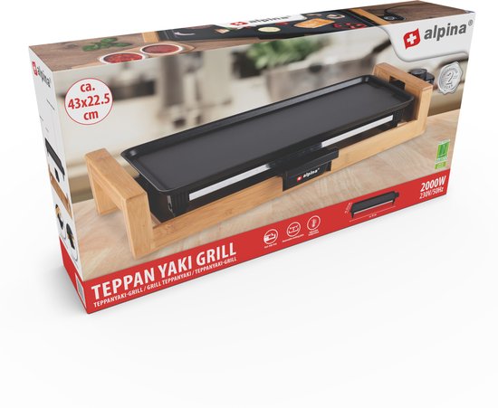 alpina Teppanyaki griddle - Gril de table - Antiadhésif - 2000W - 43x22,5cm - Noir