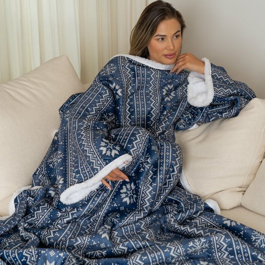 Cosas - Couverture à capuche - Plaid avec manches - Bleu - 180x130cm