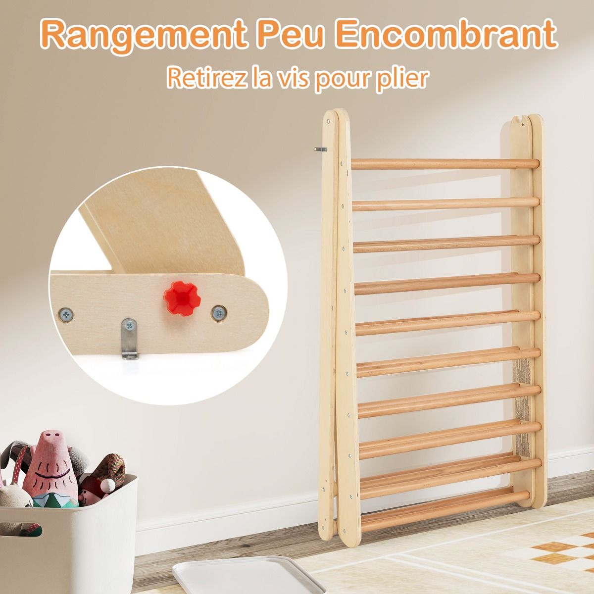 triangle d'escalade en bois coast pour enfants - bois naturel - 120 x 71 x 110 cm - garçons et filles 3+