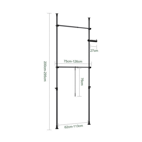 SoBuy Porte-manteau télescopique Armoire réglable Noir FRG109-II-SCH 75-126 x 200-295 cm