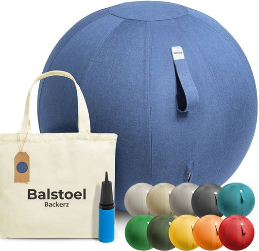 Ballon de siège Backerz 65 cm - Ballons de siège avec housse en lin - Chaise de bureau ergonomique pour le bureau et la maison - Ballon de yoga de luxe - Bleu clair