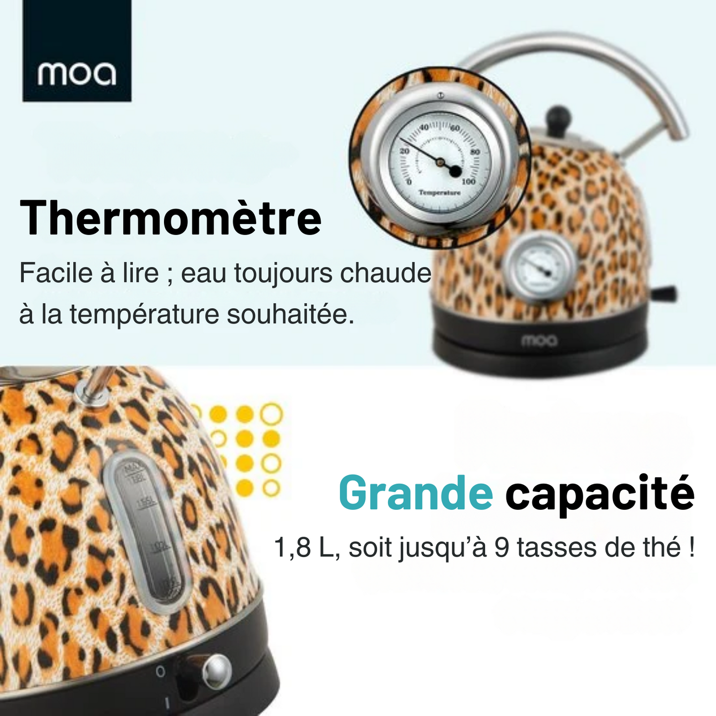 Bouilloire électrique - MOA - Retro - Acier inoxydable - Léopard