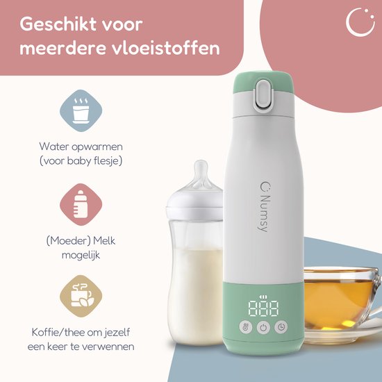 Chauffe biberon - Numsy - Thermos chauffant pour lait et eau - Sans fil - 350 ml