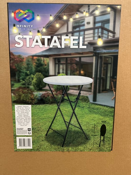 Infinity Goods Stevige Statafel Incl. Zwarte Statafelrok - Partytafel - Robuust en Weersbestendig - Inklapbaar - 80cm x 110cm - Feest - Wit/Grijs