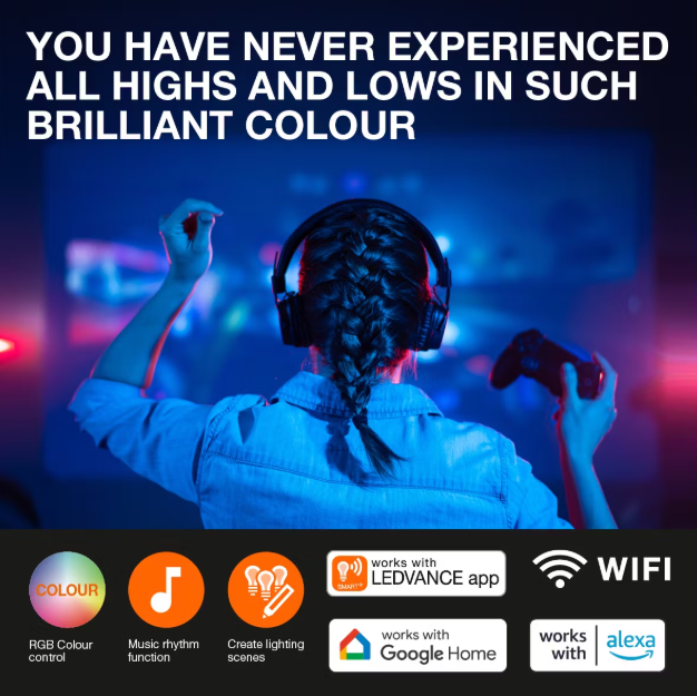 Ledvance Cornerslim Lampadaire Smart Wifi 80 cm - Noir - RGB & CCT - Lampadaire mince pour intérieurs modernes