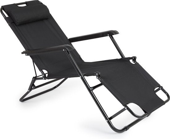 Chaise longue d'extérieur - Pliable - Lot de 2 - Réglable - Polyester & Métal - Noir