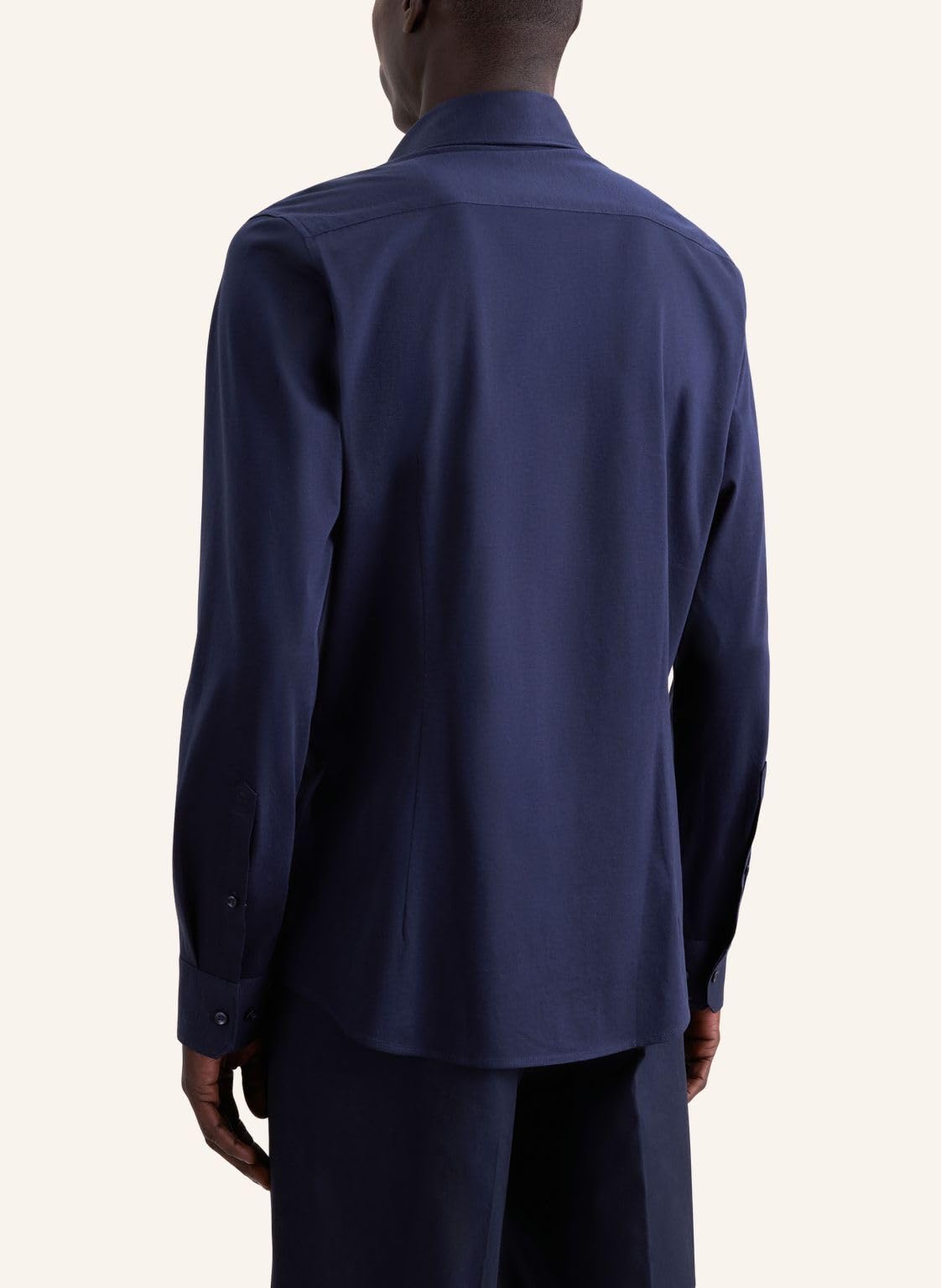 Chemise Seidensticker - Homme - Coupe Slim - Jersey - Col Kent - Manches longues - 42 - Bleu foncé